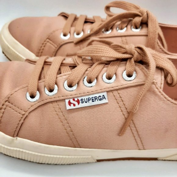 Superga Rose Gold Satin Low Top Sneakers - 8 - Picture 7 of 11